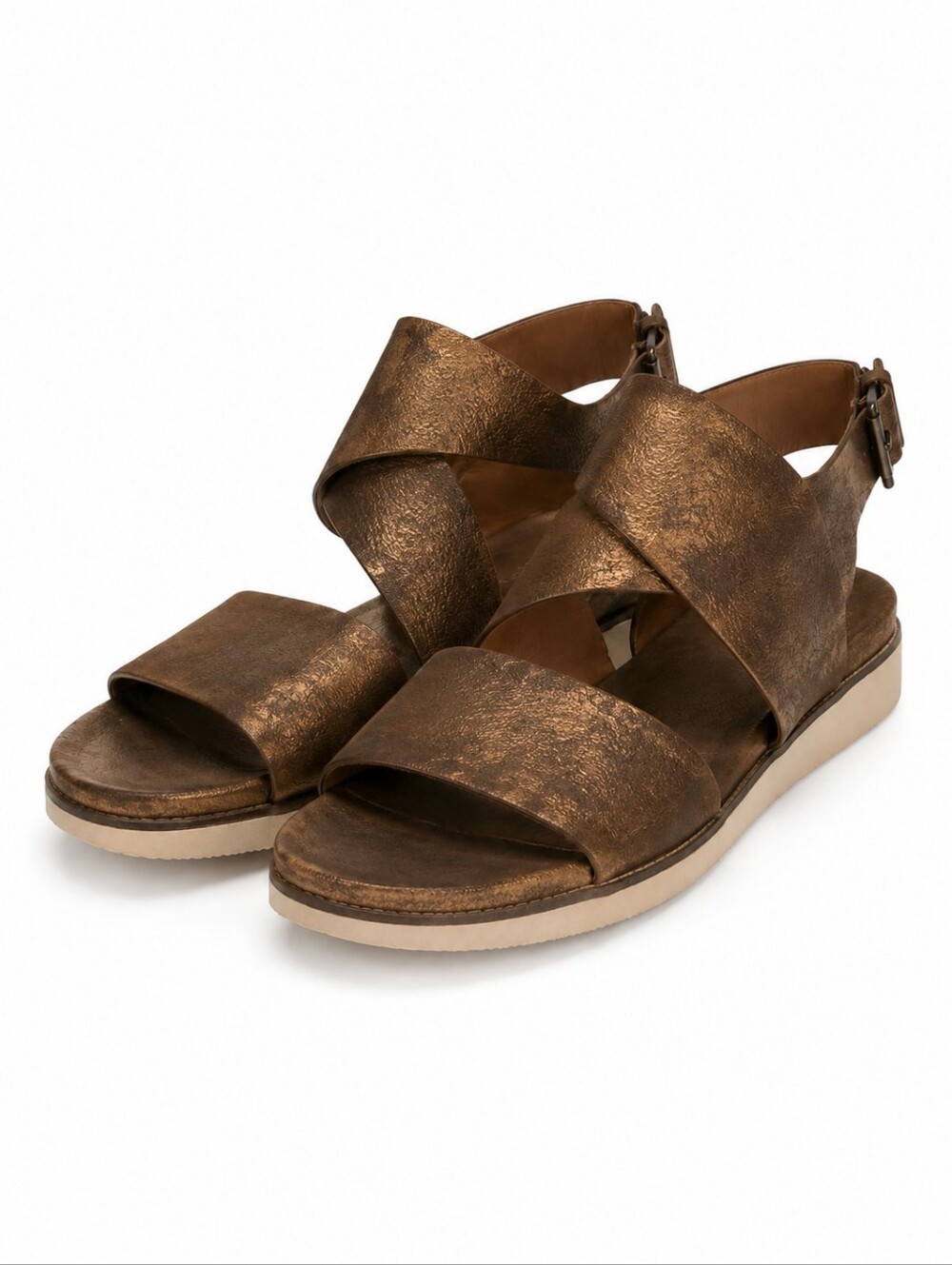 Eileen Fisher Sport Platform Women’s Sandals Sz 6.5 Gold Metallic Suede Leather